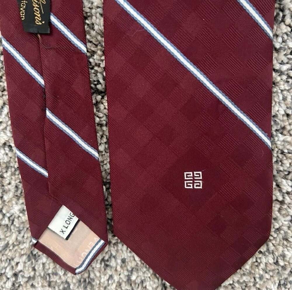Givenchy Gentlemen Paris Burgundy Striped Silk Tie with 4G Logo